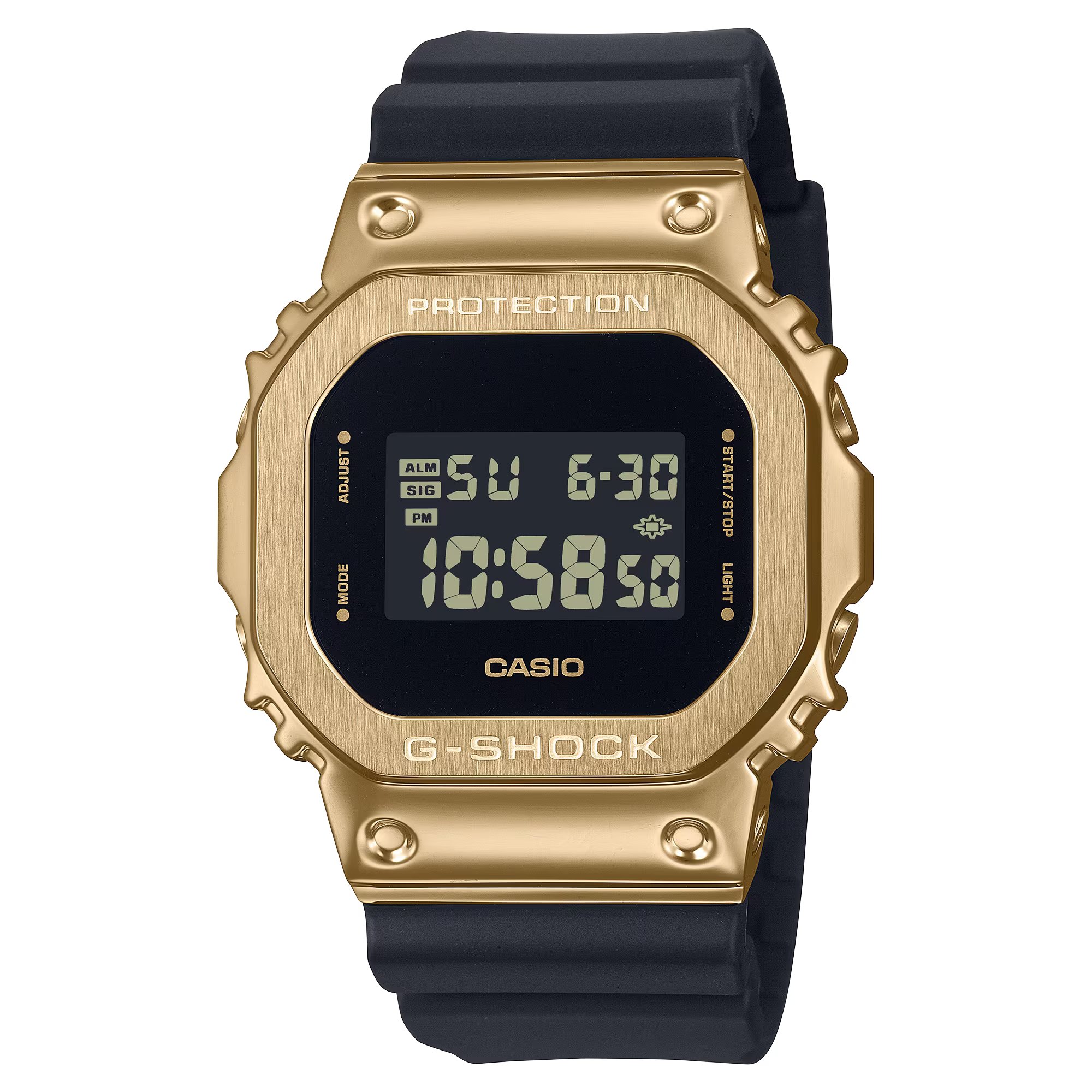 Casio G-SHOCK 5600 系列酷炫時尚黑金雙色男士數碼手錶 GM-5600UG-9