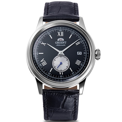 Orient Bambino 經典復古黑色錶盤真皮錶帶男士機械手錶 RA-AP0101B30B