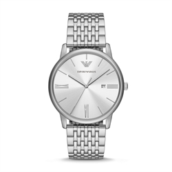 Emporio Armani 42mm Silver Dial Three-Hand Date Stainless Steel Men's Quartz Watch AR11599
