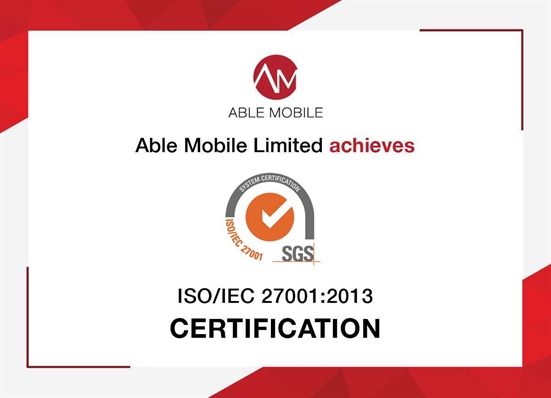 Able Mobile Limited (ACG Member) has certification for compliance with ISO/IEC 27001:2013