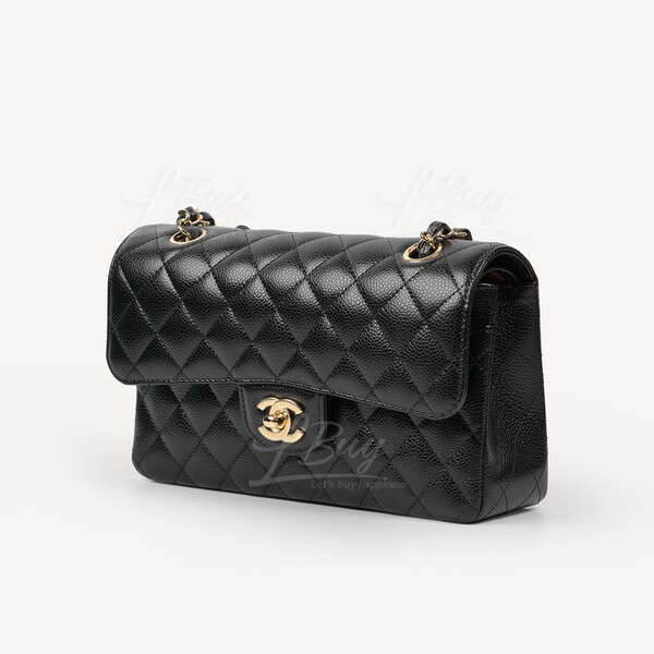 CHANEL-Chanel 黑色經典垂蓋手袋23cm 金色CC logo