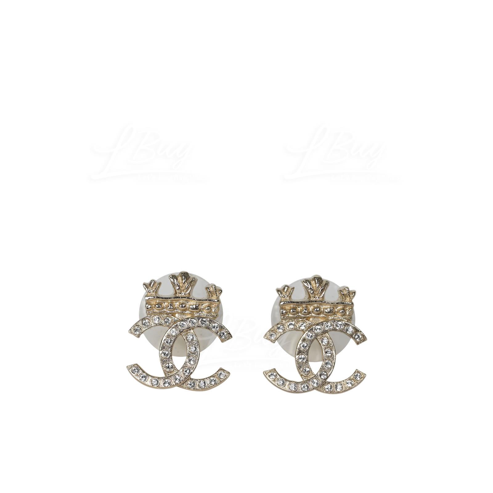 Chanel Gold Crown CC Logo Earrings AB6662