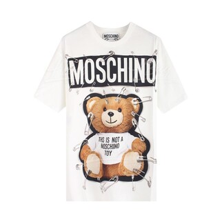 Moschino Couture Pin Teddy Bear Logo Short Sleeve T-Shirt White