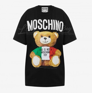 Moschino Couture 意大利国旗泰迪熊Logo 短袖T恤 黑色