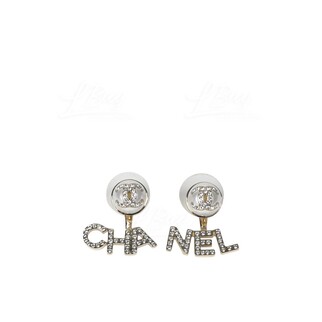 Chanel Imitation Pearls Gold CC Logo Pendant Earrings AB6484