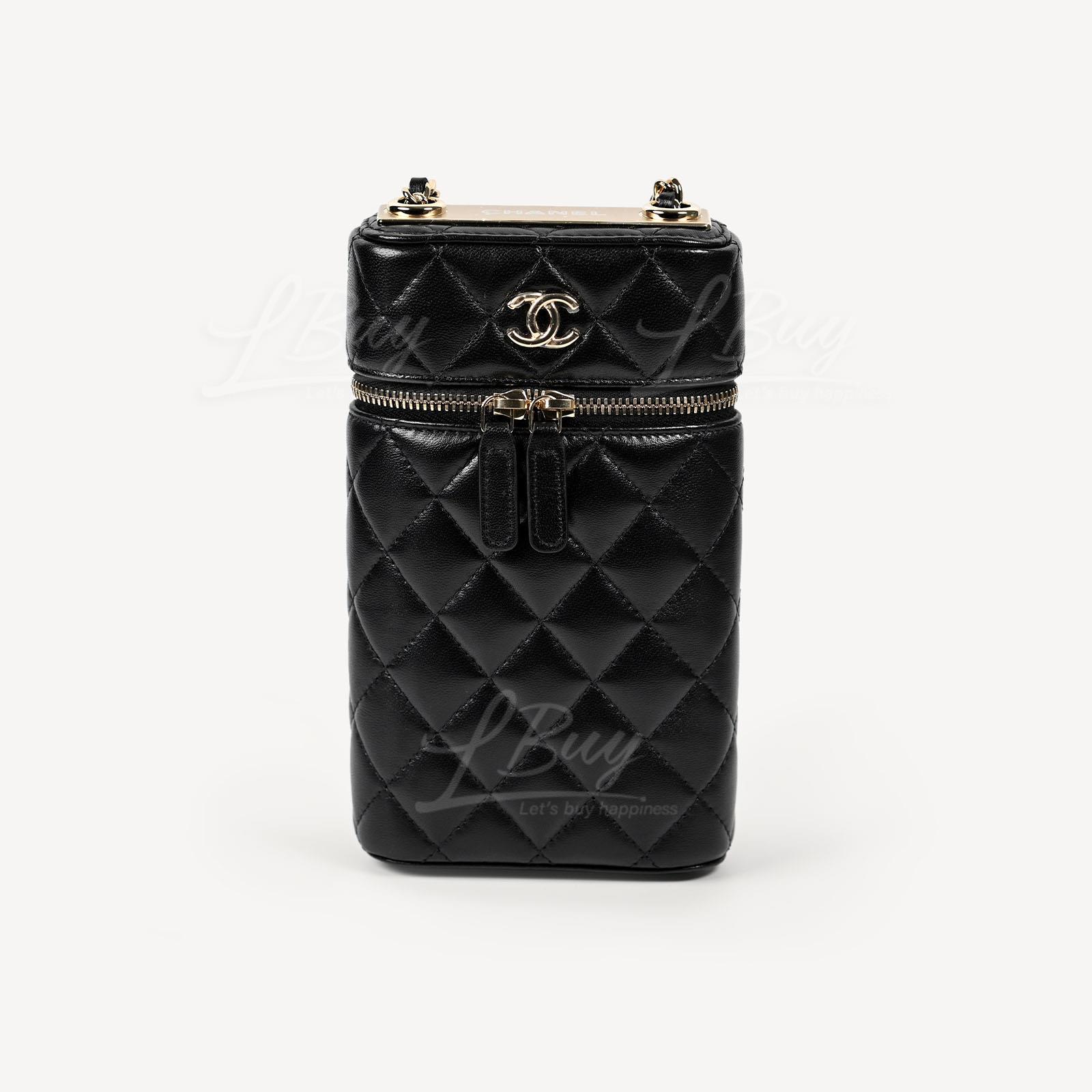 Chanel Gold Metal Black Phone Bag Vanity Case with Chain AP2091