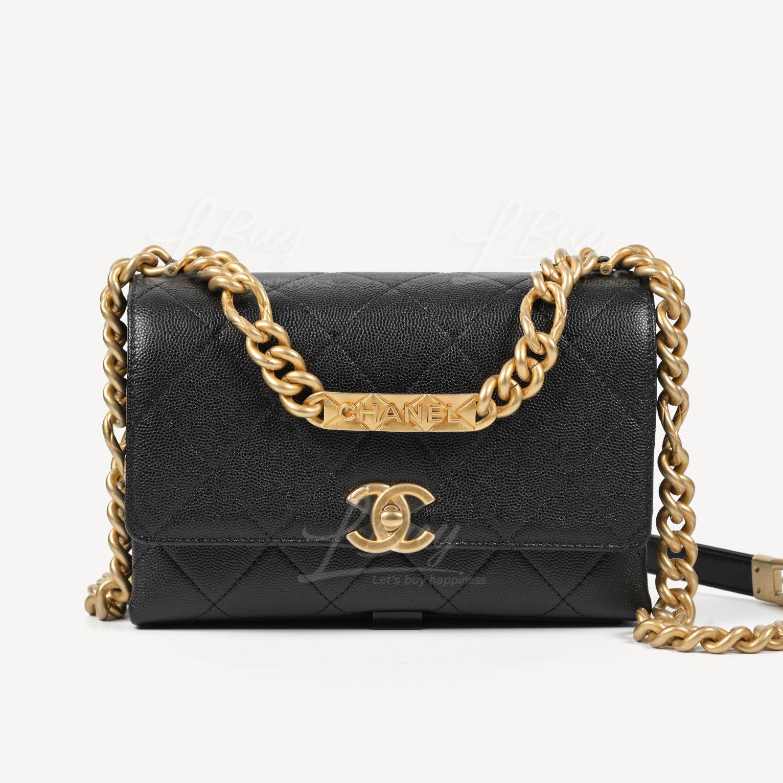 Chanel 金属牌链带垂盖手袋 黑色 AS2711