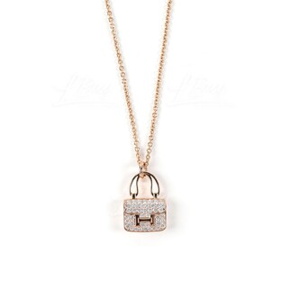 Hermes Constance Amulette Pendant Necklace 玫瑰金鑽石項鏈 43顆鑽石 0.44克拉