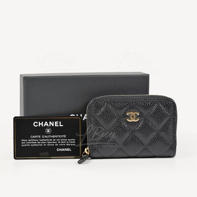 CHANEL-Chanel Classic Zip Around Coin Purse Card Holder Gold CC Logo AP0216