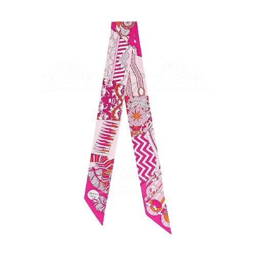 Hermes Rose Pink De l'Ombrelle Aux Duels Silk Twilly Scarf Hermes