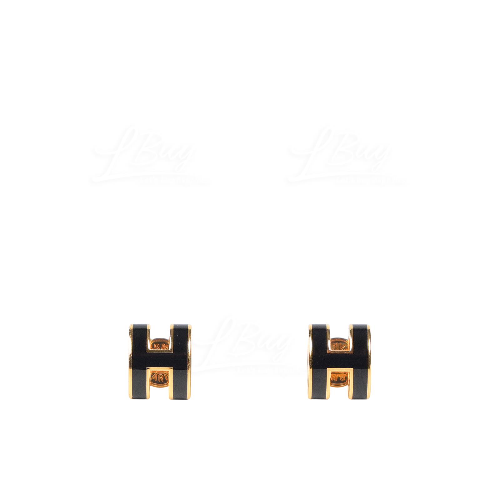 Hermes Mini Pop H Earrings Black with Gold Hardware