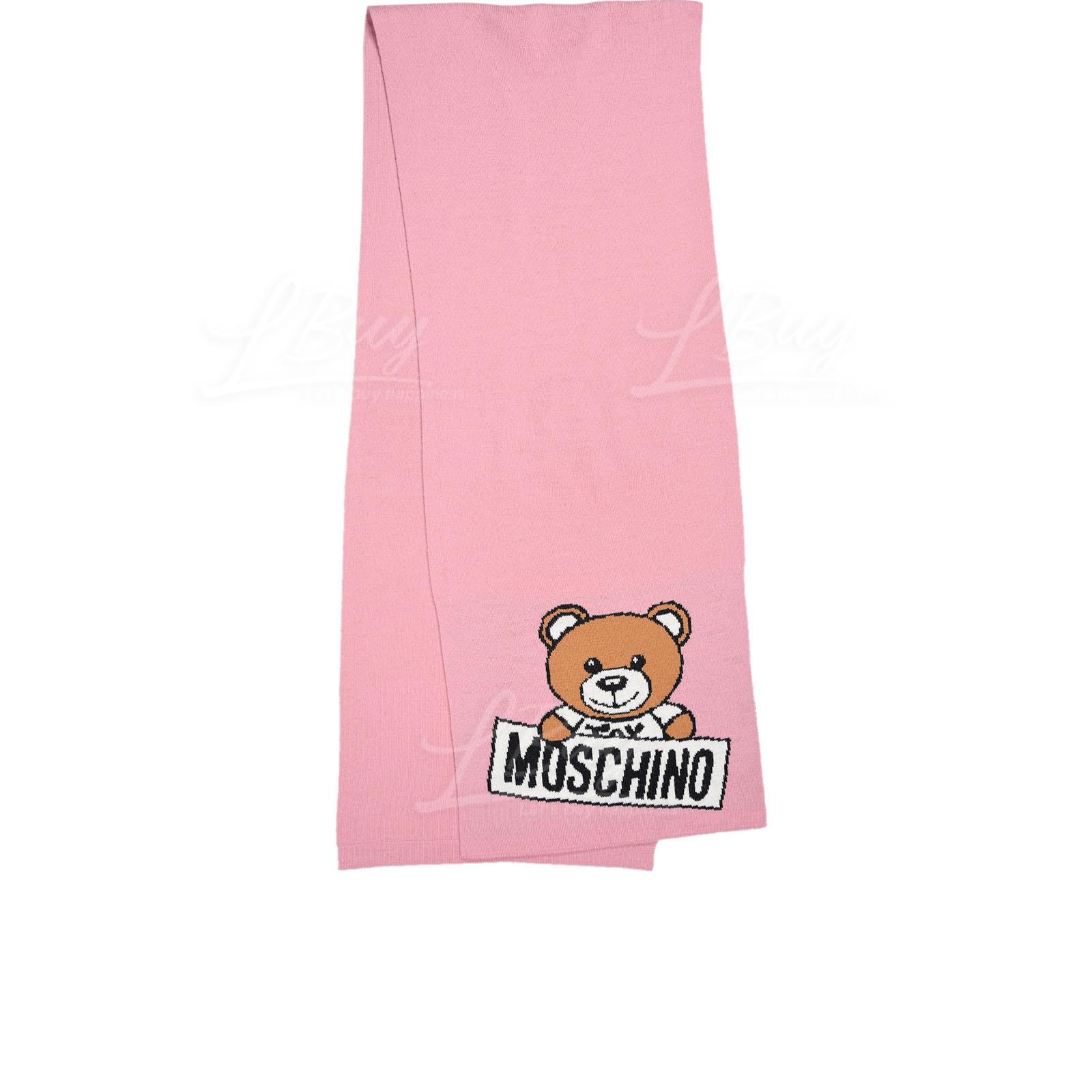 Moschino 泰迪熊大Logo粉红色围巾