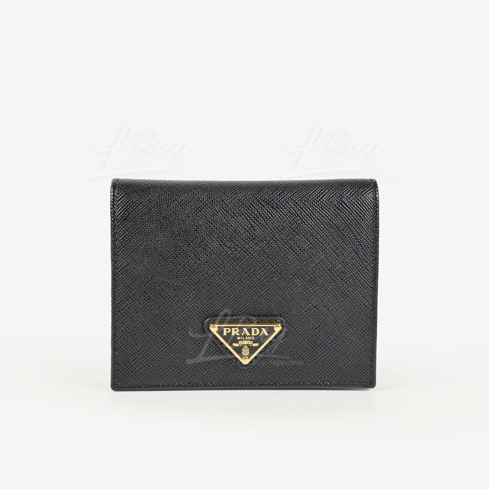 Prada Saffiano Triang Leather Black Wallet