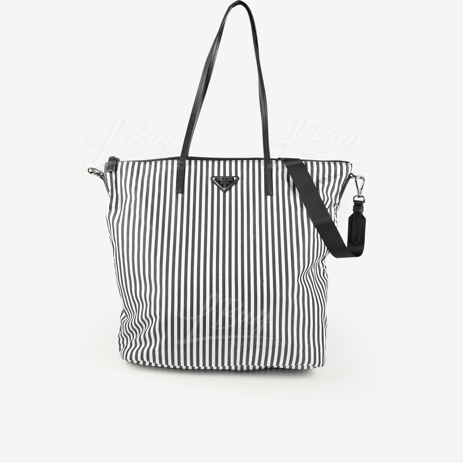 Prada Tessuto Stampat Black and White Stripes Totebag Crossbody Bag