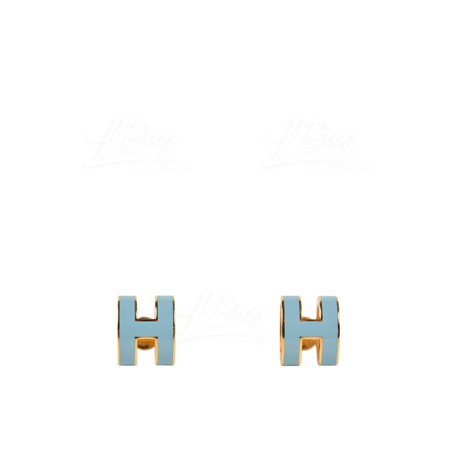 Hermes Pop H Earrings Bleu with Gold Plated Hardware