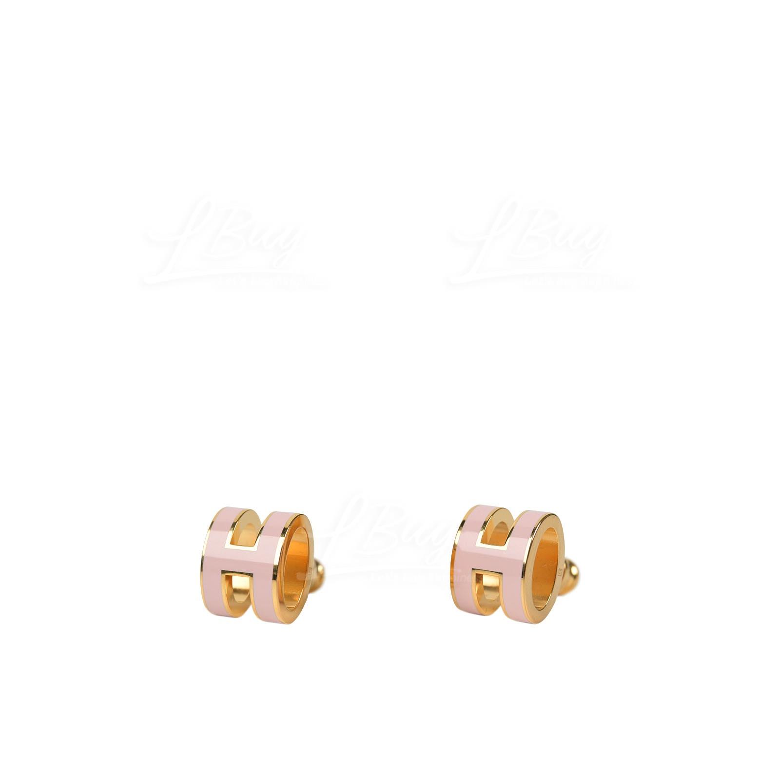 Hermes Pop H Earrings Rose Dragee with Gold Plated Hardware