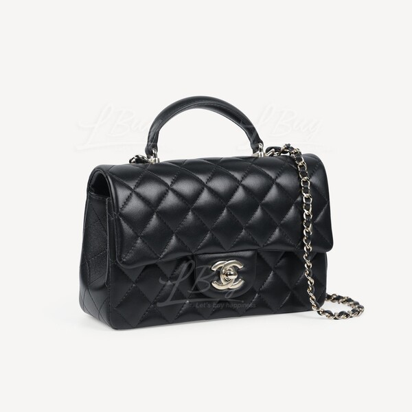 CHANEL-Chanel Black Flap Bag with Light Gold Tone Metal and Top ...