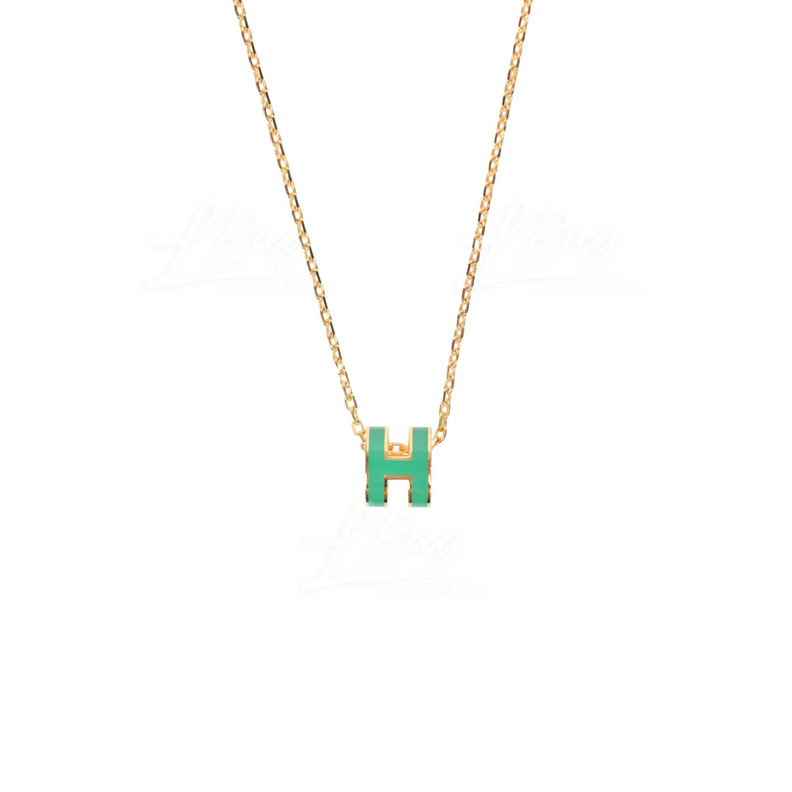 Hermes Mini Pop H Necklace Malachite with Gold Hardware