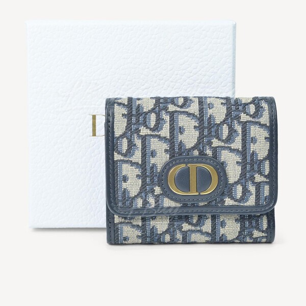 Dior 30 Montaigne Lotus Wallet Blue Oblique Jacquard - Dior