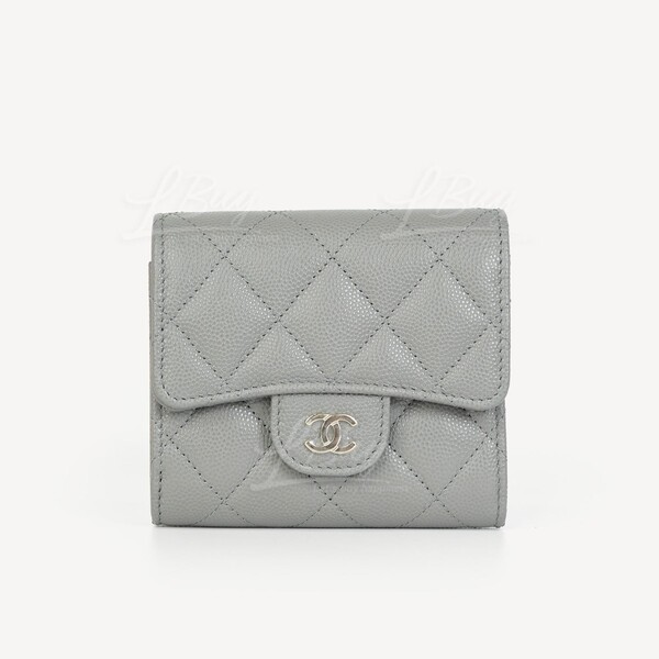 CHANEL-Chanel Classic Small Flap Wallet Grey with Gold Tone Metal