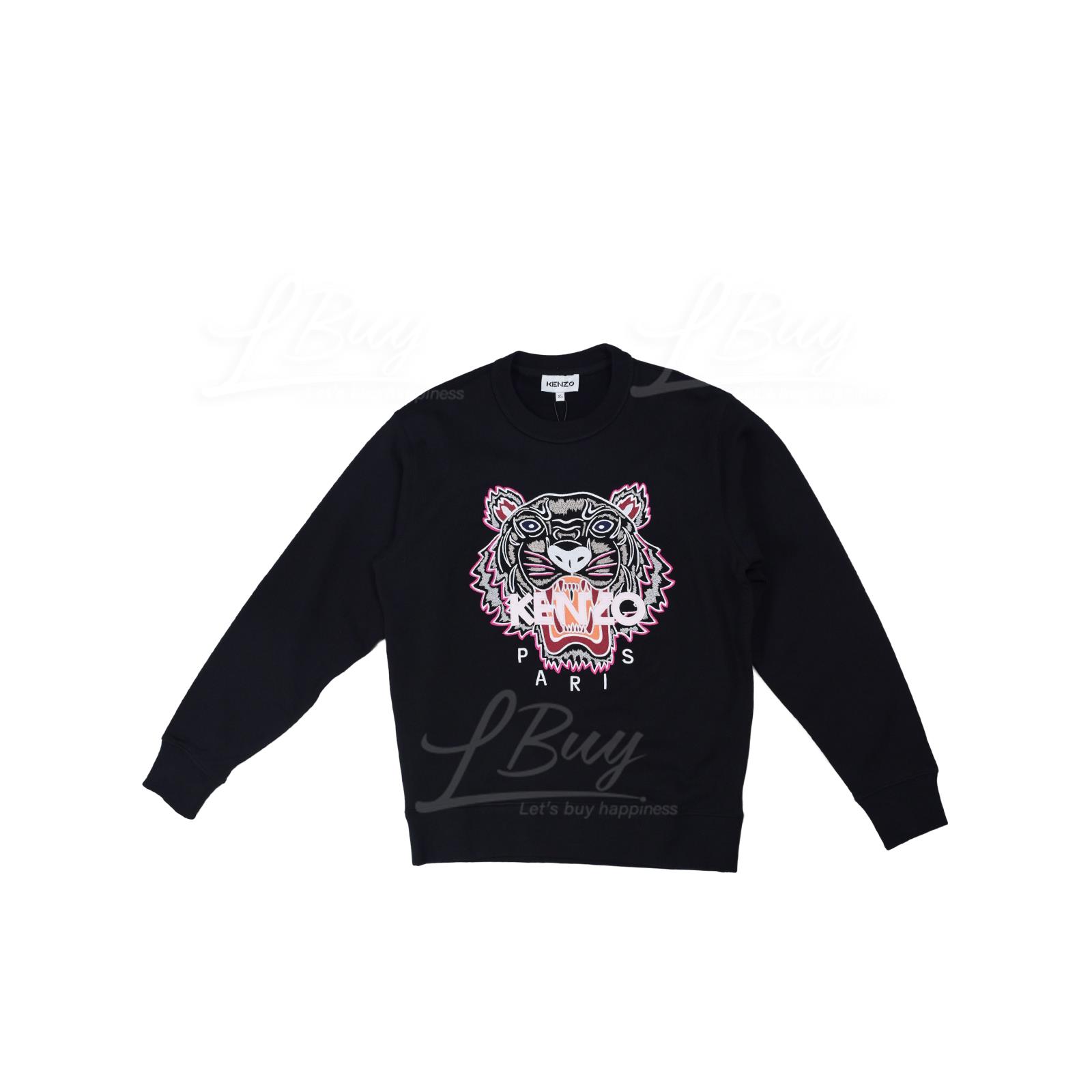 KENZO Ladies Pink Embroidered Tiger Print Long Sleeve Sweatshirt Black