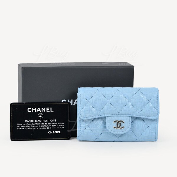 CHANEL-Chanel Classic Small Flap Wallet Card Holder Light Blue