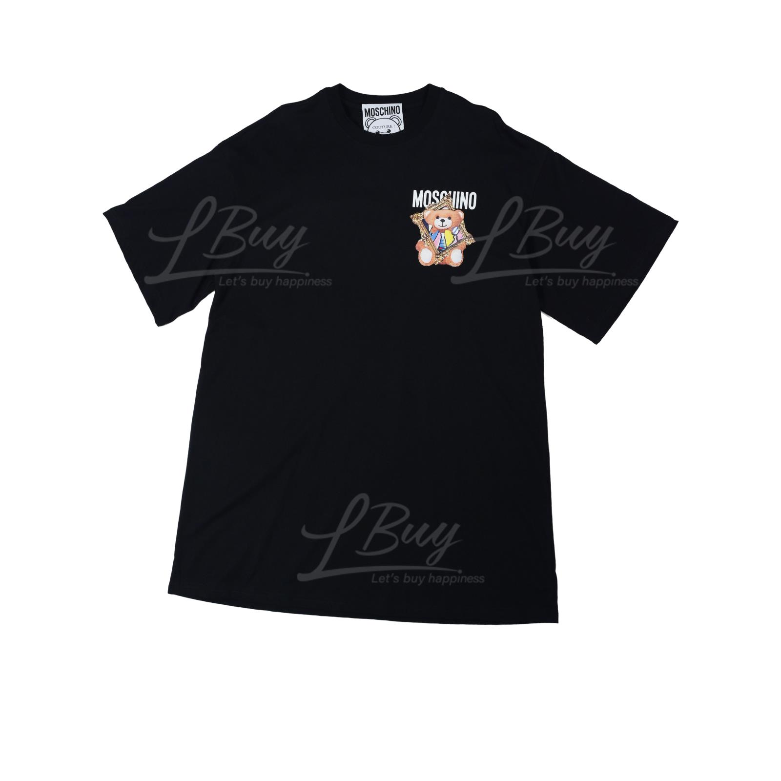 Moschino 相框泰迪熊 Logo T恤連身裙 黑色