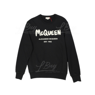 Alexander Mcqueen White Logo Long Sleeve Sweatshirt Black