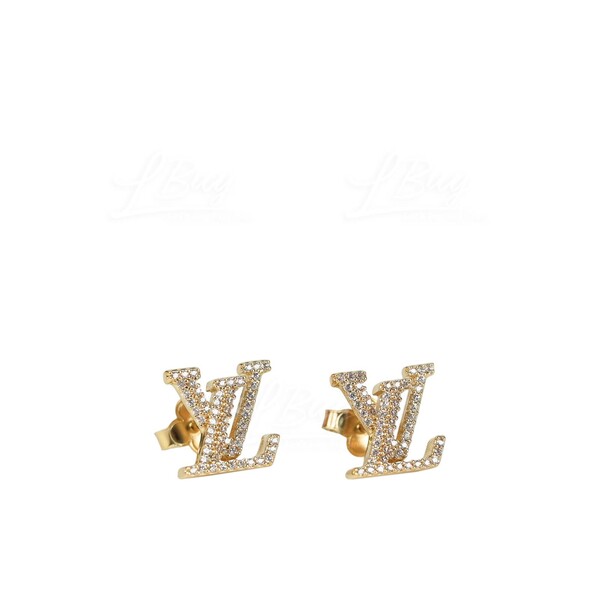 Authentic Louis Vuitton M00609 LV Iconic Earrings Gold Rhinestone