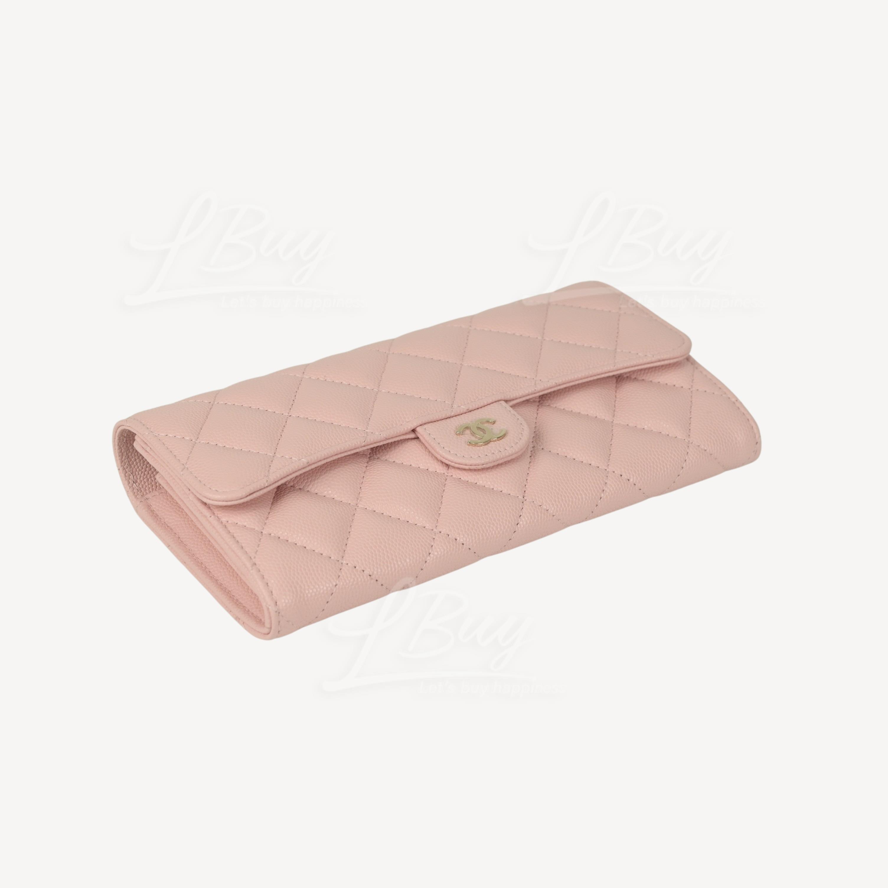 CHANEL-Chanel Classic Long Flap Wallet Light Pink with Gold Tone Metal  AP0241