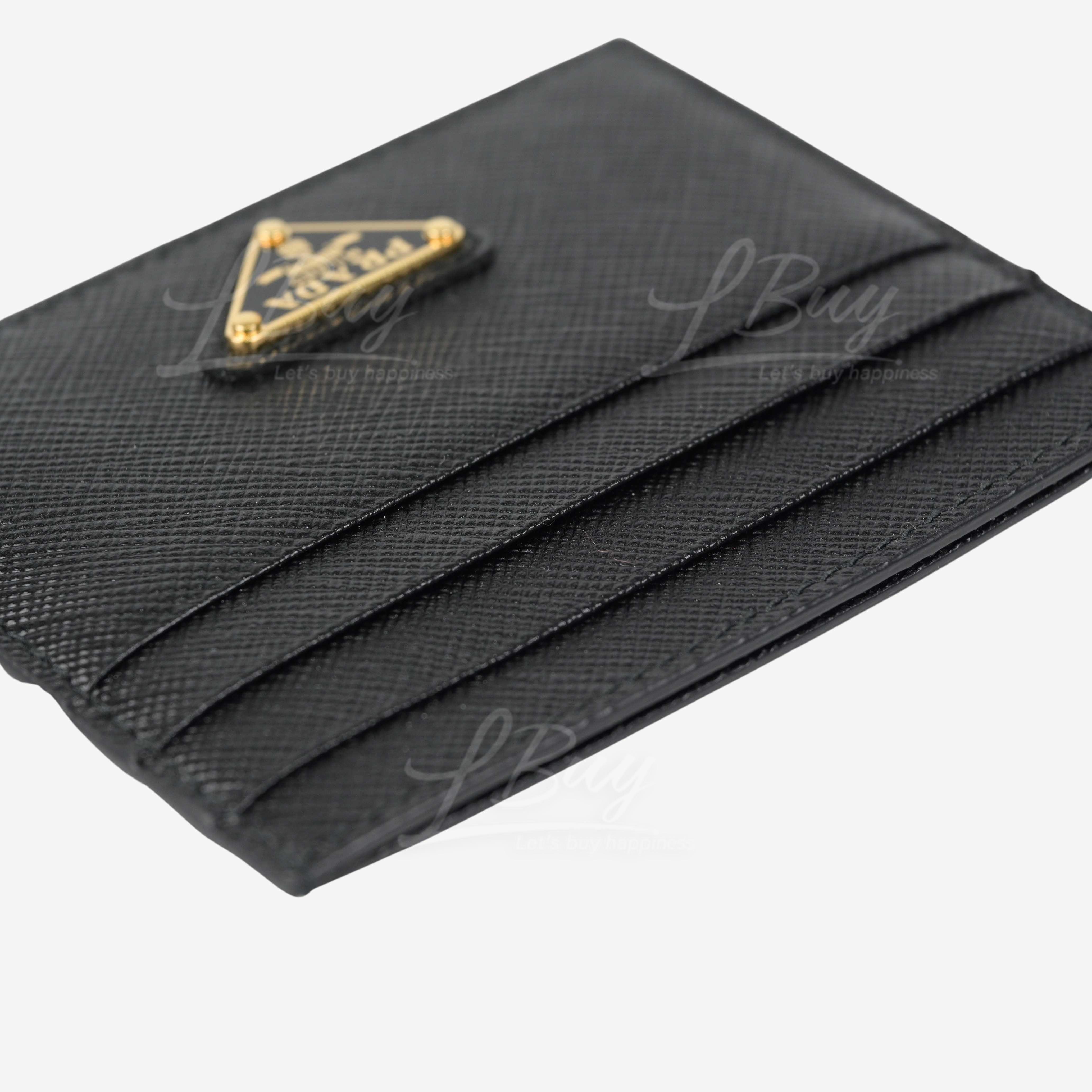 PRADA-Prada Saffiano Gold Triangle Logo Leather Card Holder 1MC025