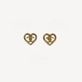 Chanel 金色CC Logo併水鑽心形耳環 ABA103