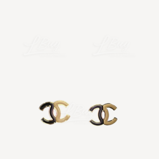 Chanel 黑色併奶茶色CC logo Earrings