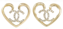 Chanel 金色CC Logo併水鑽心形大號耳環 ABA0698