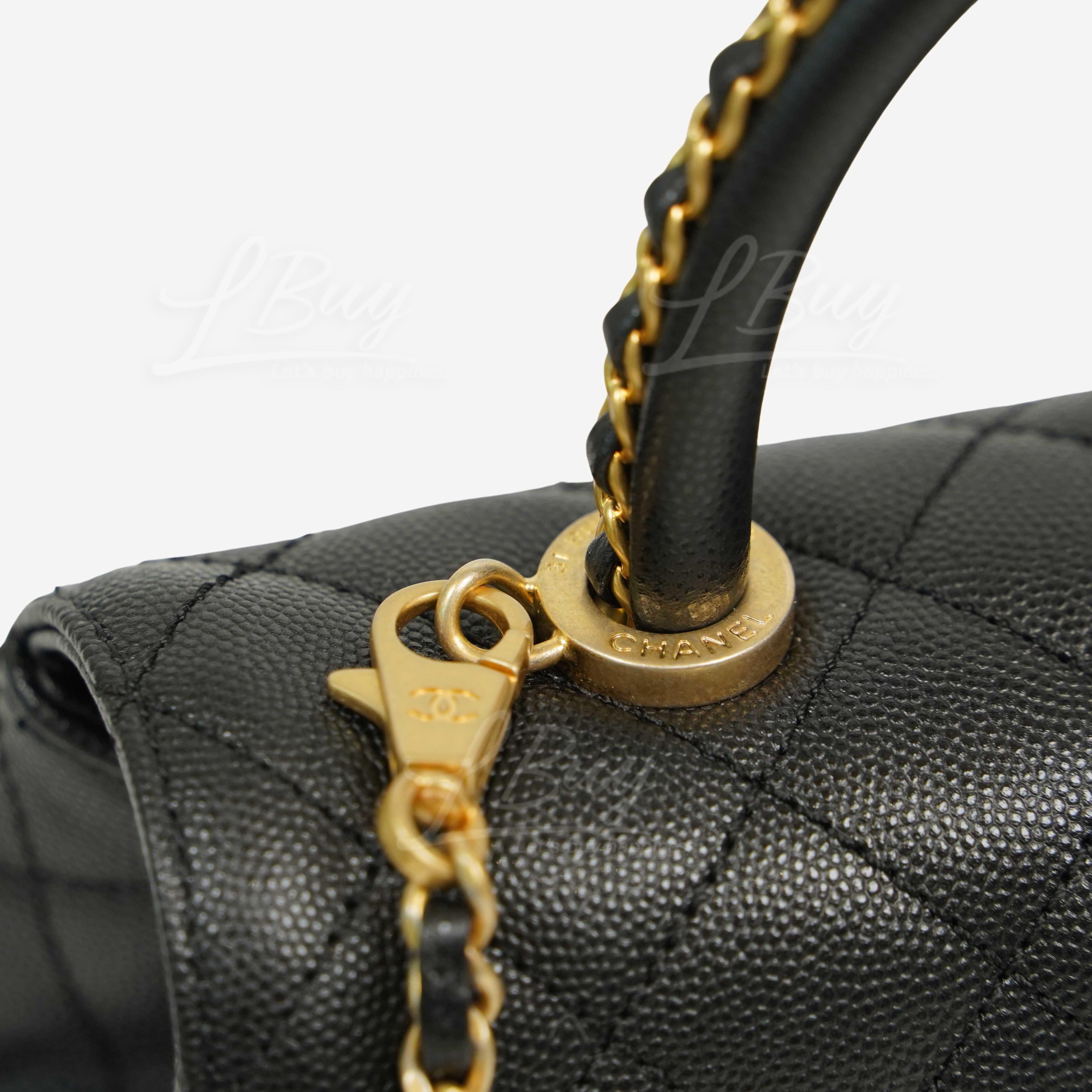 Auth CHANEL Small Top Handle Flap Bag/Matelasse/Coco Handle XS A92990 Black