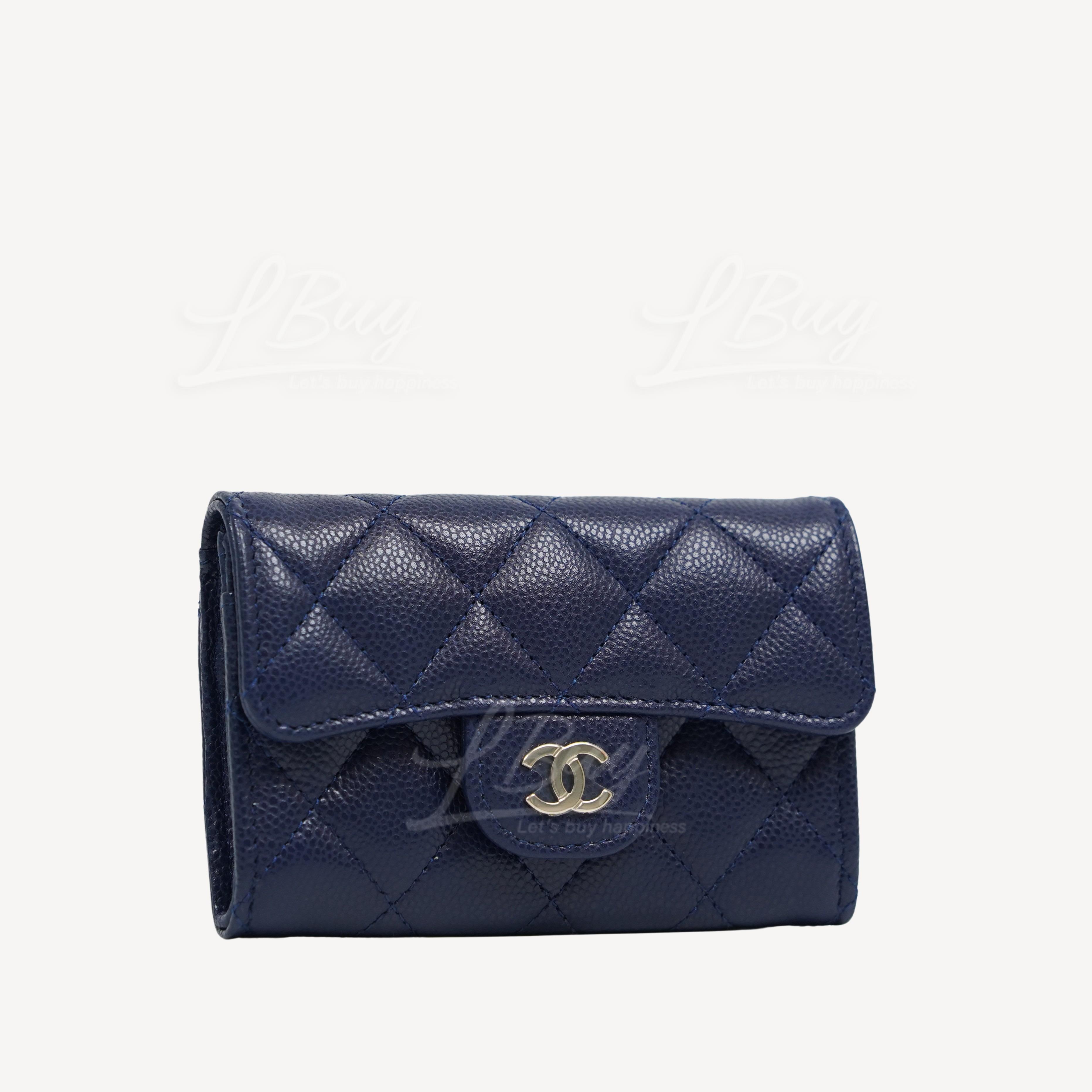 Classic card holder - Lambskin & silver-tone metal, blue — Fashion | CHANEL