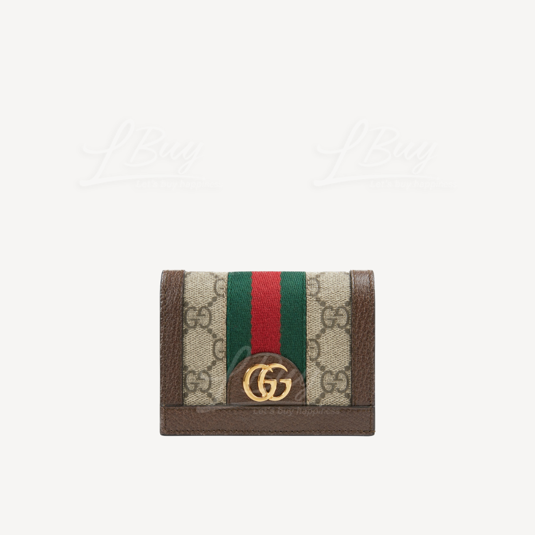 Gucci GG Logo OPHIDIA Card Case Wallet Brown 523155