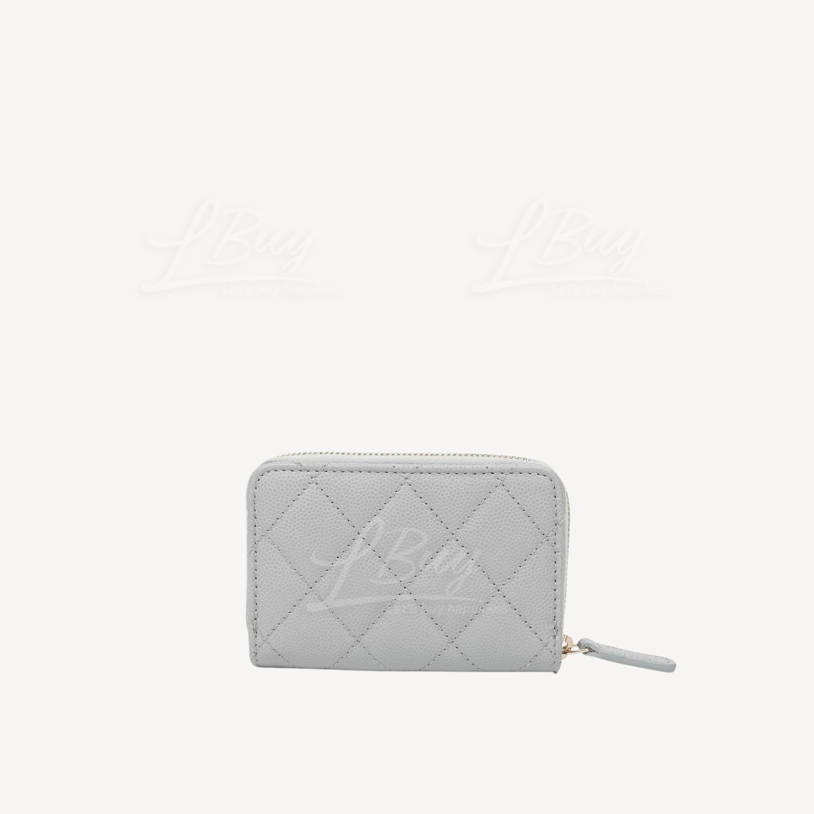 CHANEL-Chanel Gold CC Logo Zip Coin Wallet Card Holder Beige AP3521