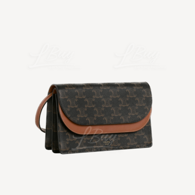 WALLET ON STRAP IN TRIOMPHE CANVAS AND SMOOTH LAMBSKIN - TAN