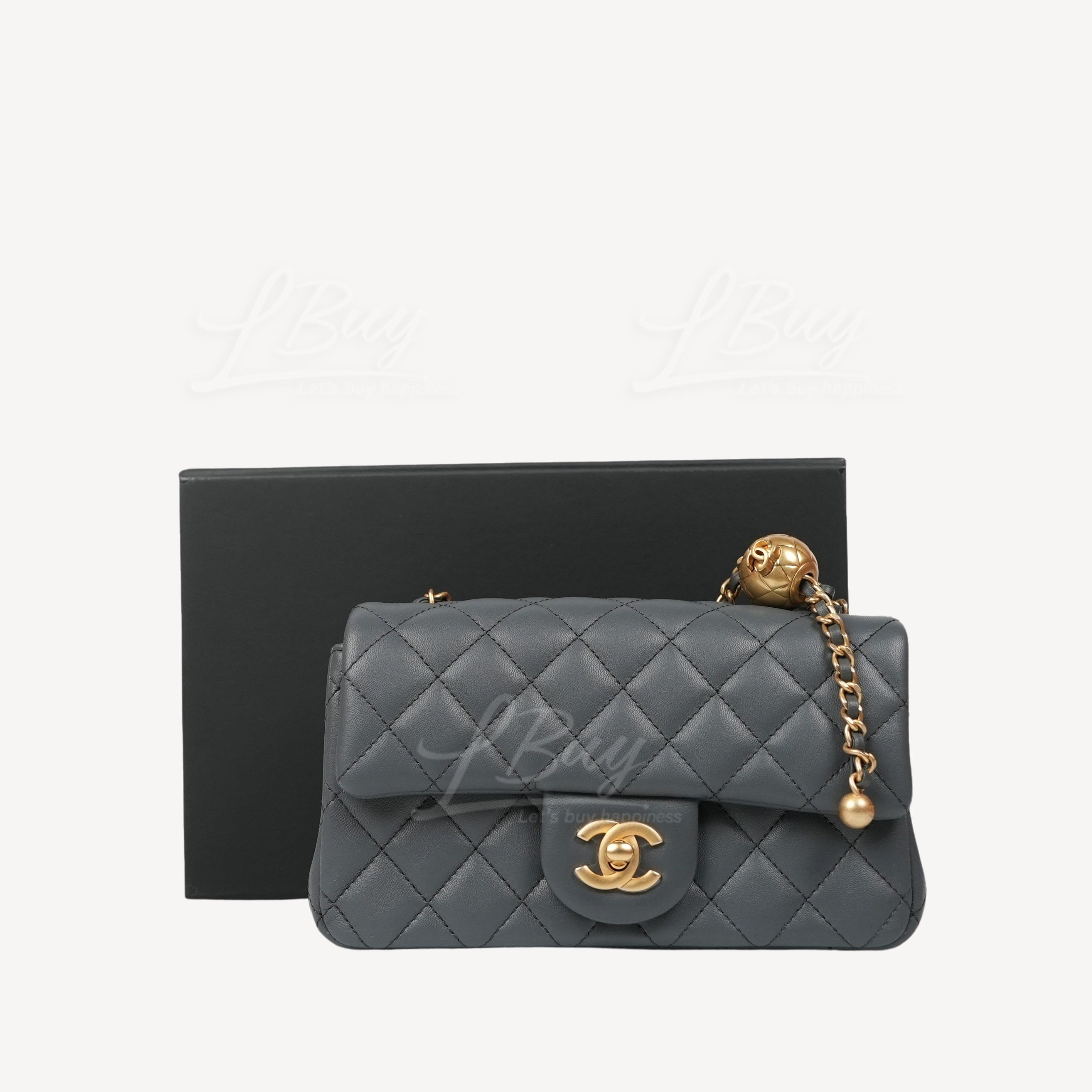 CHANEL-Chanel 小金球20cm 深灰色垂蓋手袋AS1787