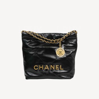 Chanel 22 Mini Handbag 金色Logo光面小牛皮黑色迷你手袋 AS3980