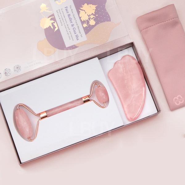 Moody Mood 天然粉水晶美容按摩瘦面套装 (按摩滚轮及刮痧板）