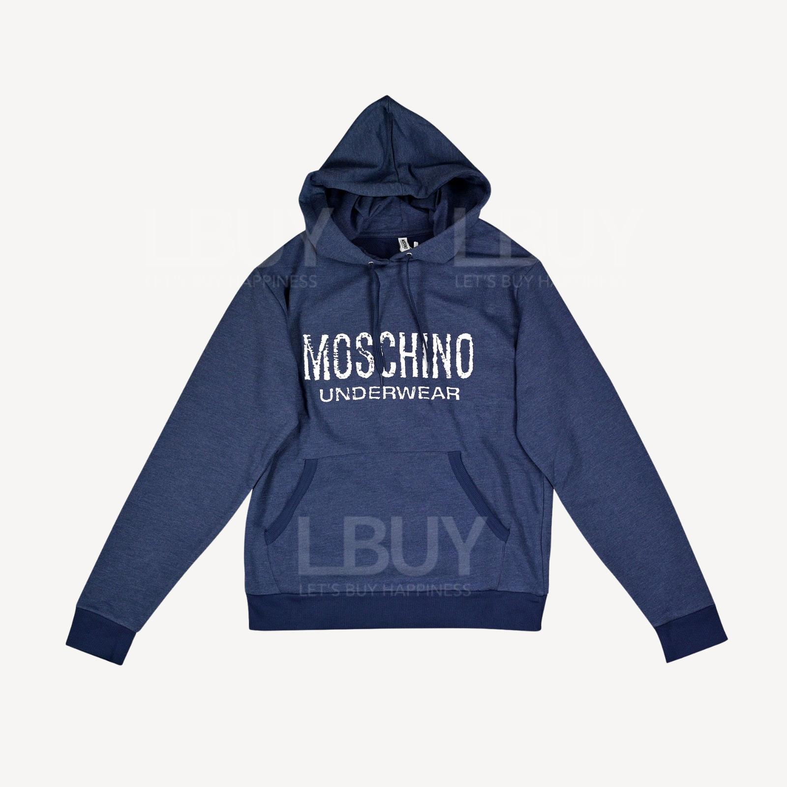Moschino Underwear 白色 Logo 連帽衛衣 深藍色