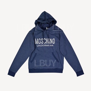 Moschino Underwear 白色 Logo 連帽衛衣 深藍色