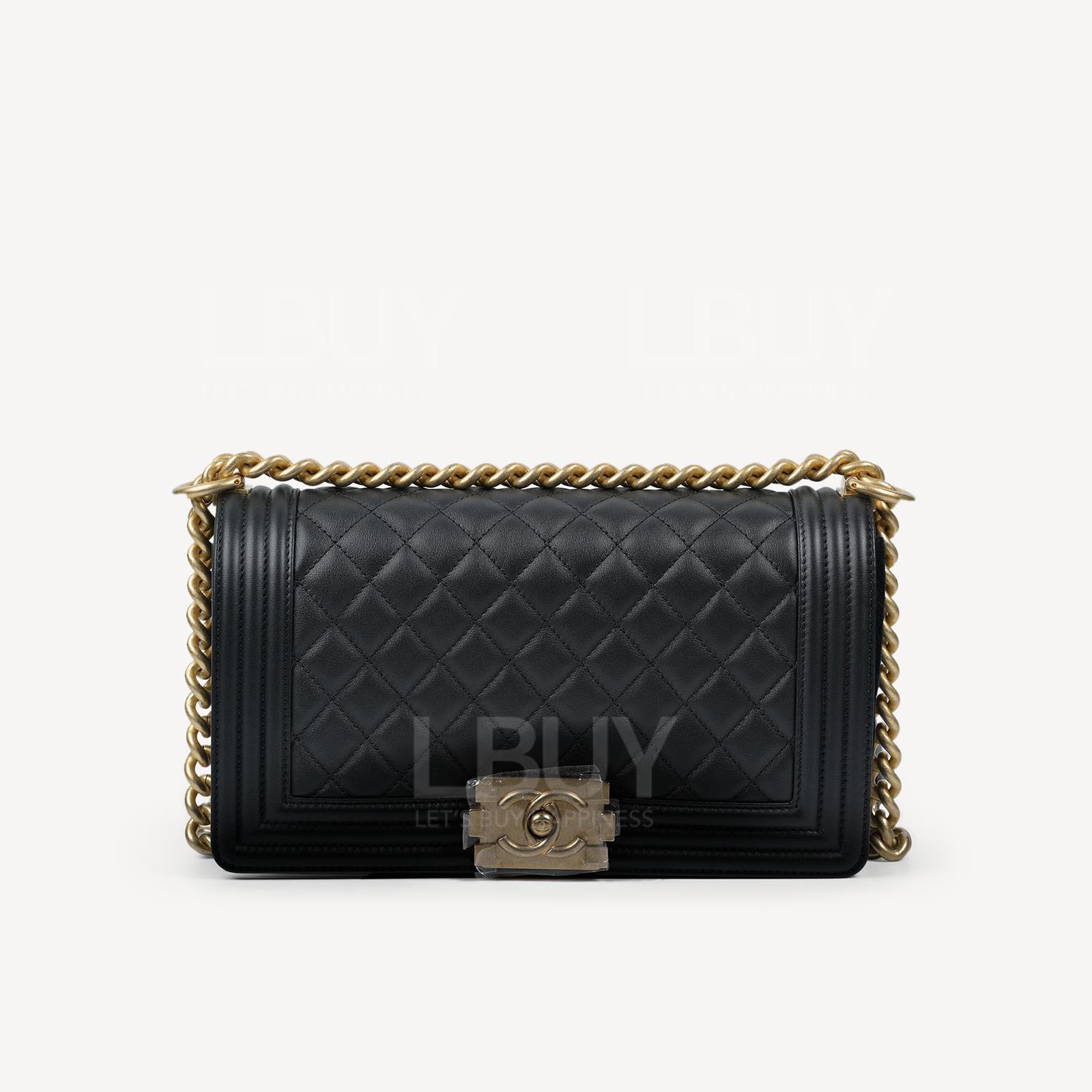 Chanel Boy 小牛皮黑色金扣 中號25cm手袋 A67086