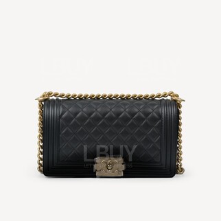 Chanel Boy 小牛皮黑色金扣 中號25cm手袋 A67086