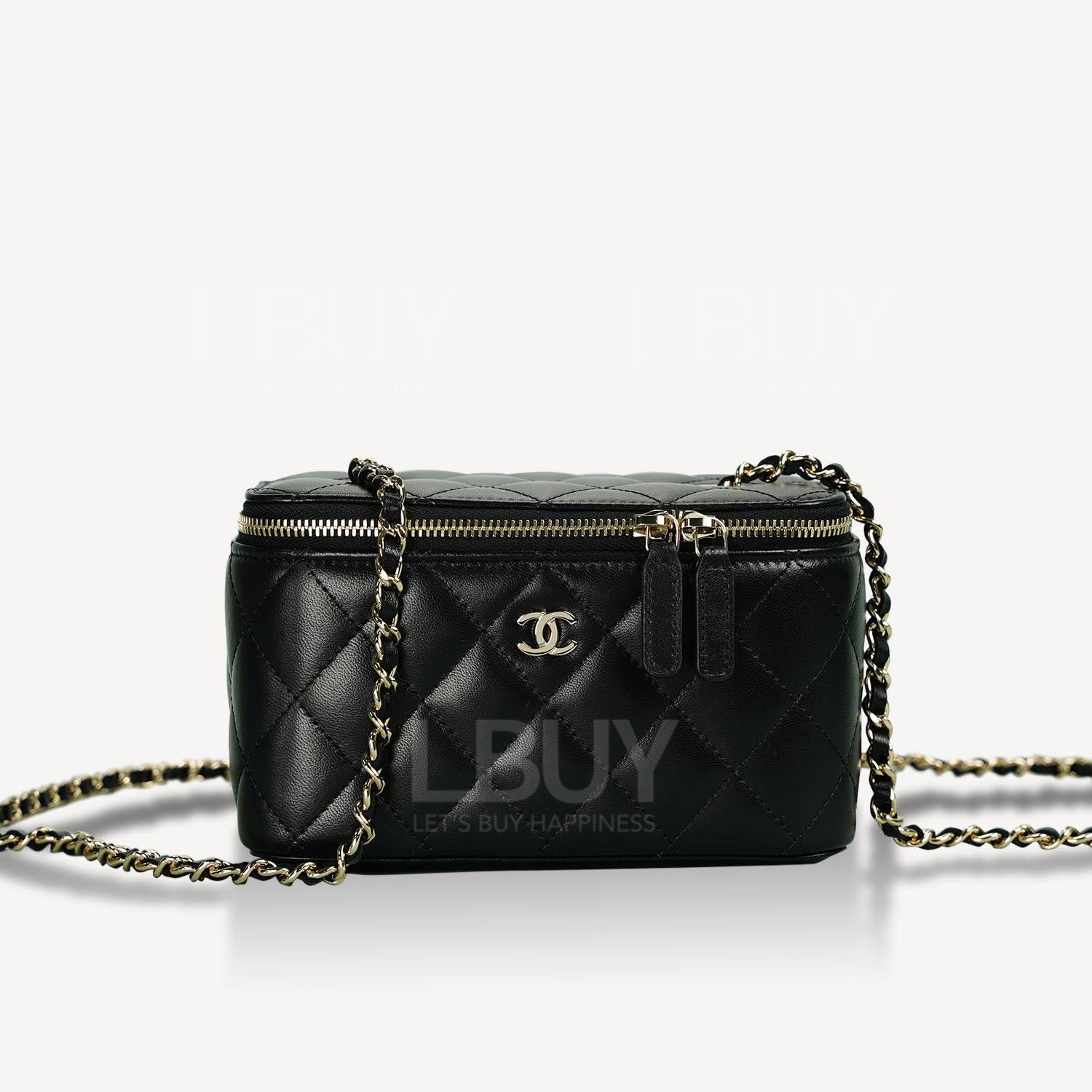 Chanel 小羊皮黑色链带长型化妆盒子