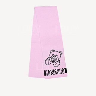 Moschino 大泰迪熊Logo 粉紅色圍巾/頸巾