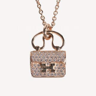 Hermes Constance Amulette Pendant 玫瑰金鑽石項鏈 65顆鑽石 0.29克拉