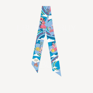 Hermes Carres Volants Twilly 飛翔邊際 藍色 亮黃色 併色